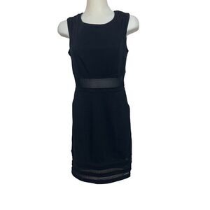 BCBG Cocktail Dress Size 2 Black Sheer Cutout Panel Midi Party A Line Sleeveless